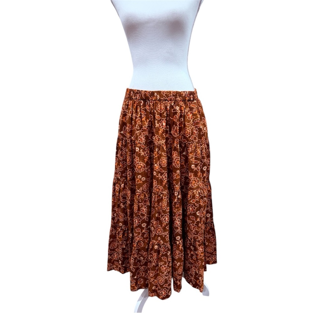 J.Crew Organic Cotton Vintage Vines Floral Print Tiered Pull-On Maxi Skirt - Picture 7 of 14
